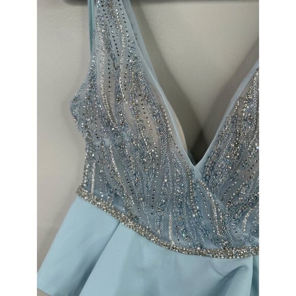 Mac Duggal 11203 Illusion Embellished Sleeveless Peplum Gown Blue Size 6 Prom - Picture 8 of 9